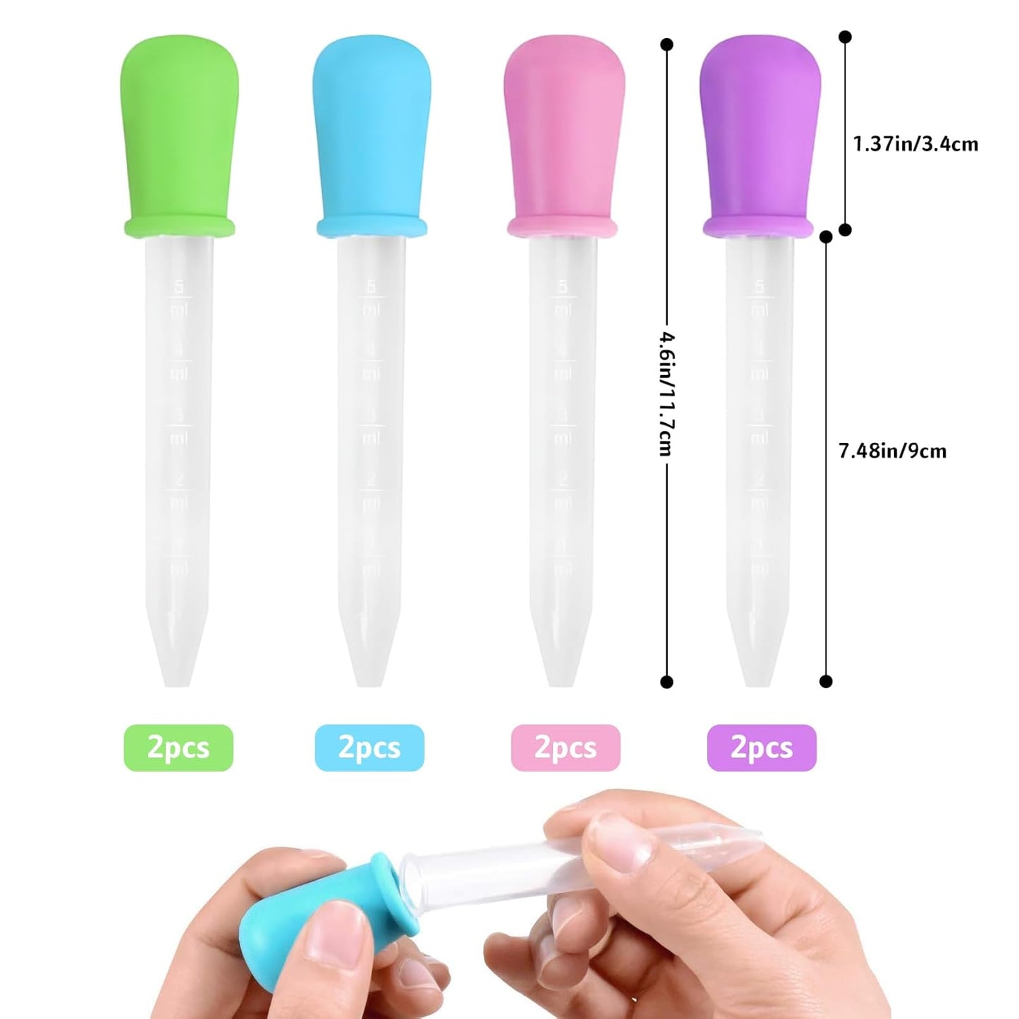8 Pcs Silicone Liquid Droppers, 5ML Plastic Eye Dropper Pipettes for Science Experiments Gummy Making Kitchen Candy Oil