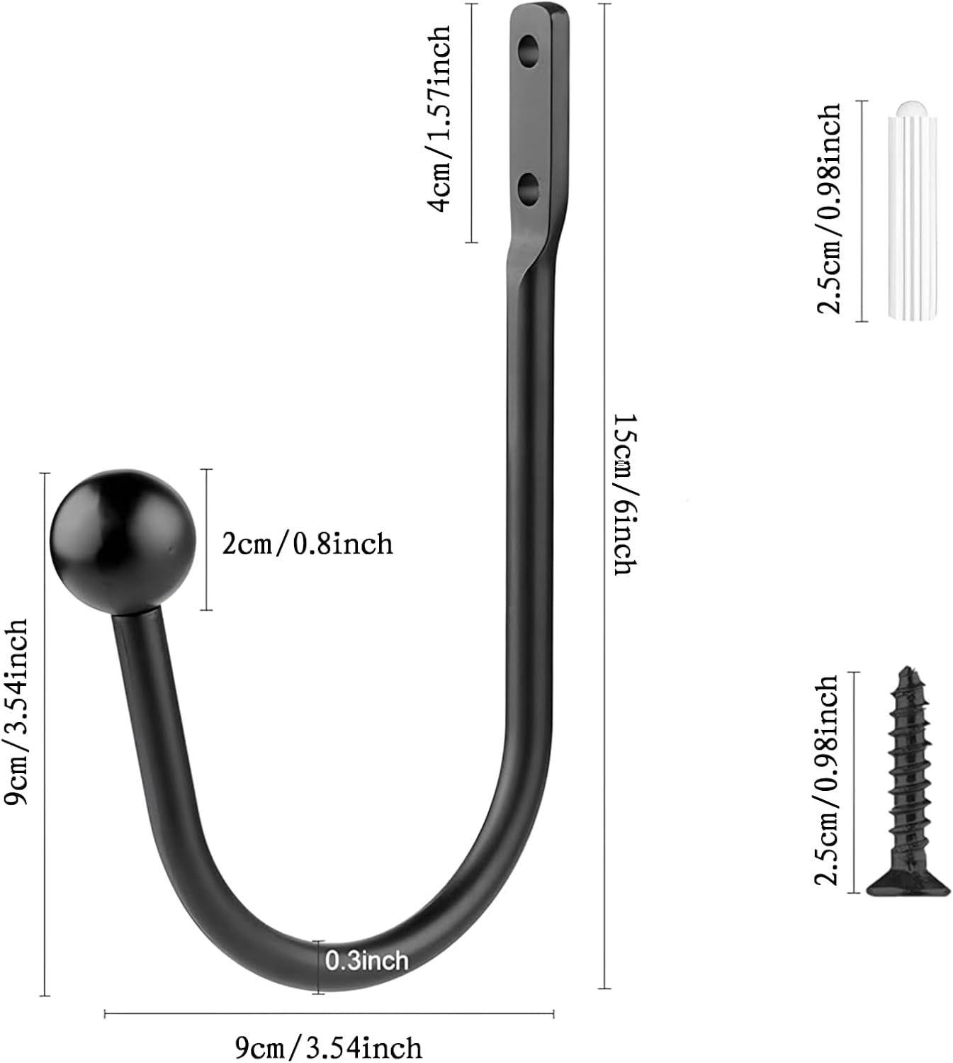 6 Pcs Curtain Holdbacks Curtain Tiebacks, U Shaped Curtain Hooks Wall Mount Window Curtain Holder (Black)