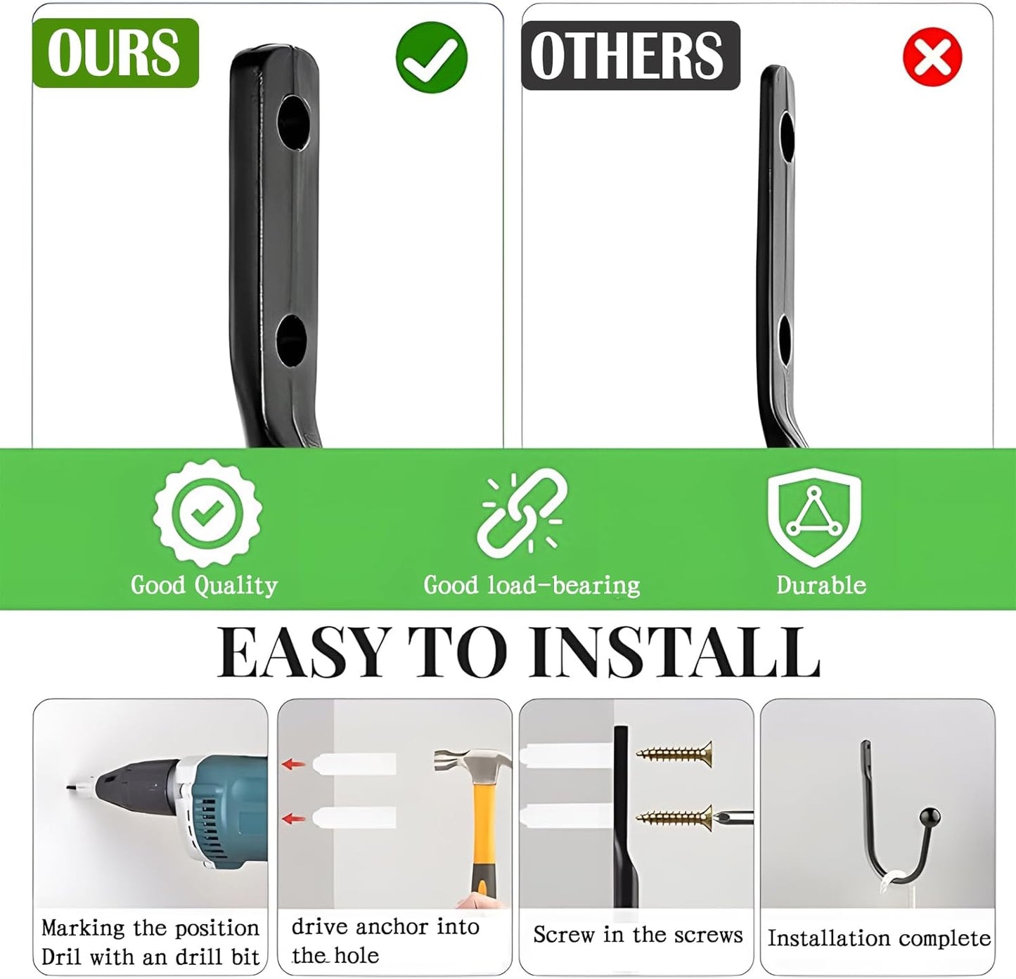 6 Pcs Curtain Holdbacks Curtain Tiebacks, U Shaped Curtain Hooks Wall Mount Window Curtain Holder (Black)