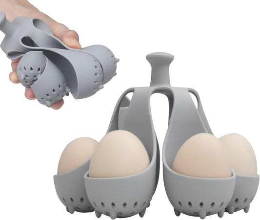 Silicone Egg Boiler Rack, Egg Poacher Egg Boiler Holder Holds 6 Eggs for Easy Cooking and Fridge Storage, Dishwasher Safe