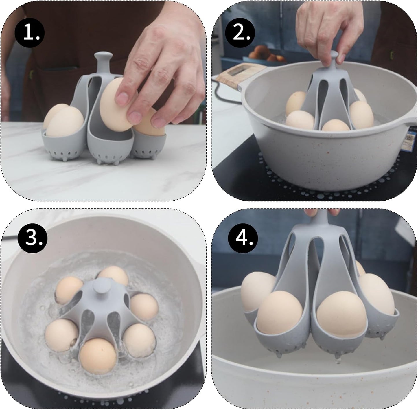 Silicone Egg Boiler Rack, Egg Poacher Egg Boiler Holder Holds 6 Eggs for Easy Cooking and Fridge Storage, Dishwasher Safe