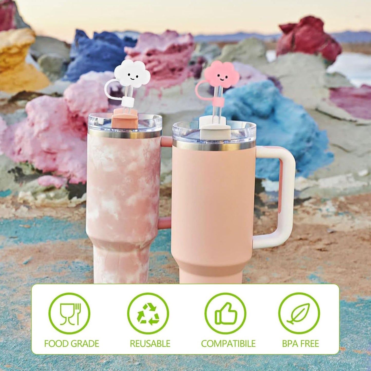10 Pcs Straw Cover Cap for Stanley Cup, 10mm/0.4in Silicone Covers Accessories for Water Cup Straw, Dust proof and Leak proof