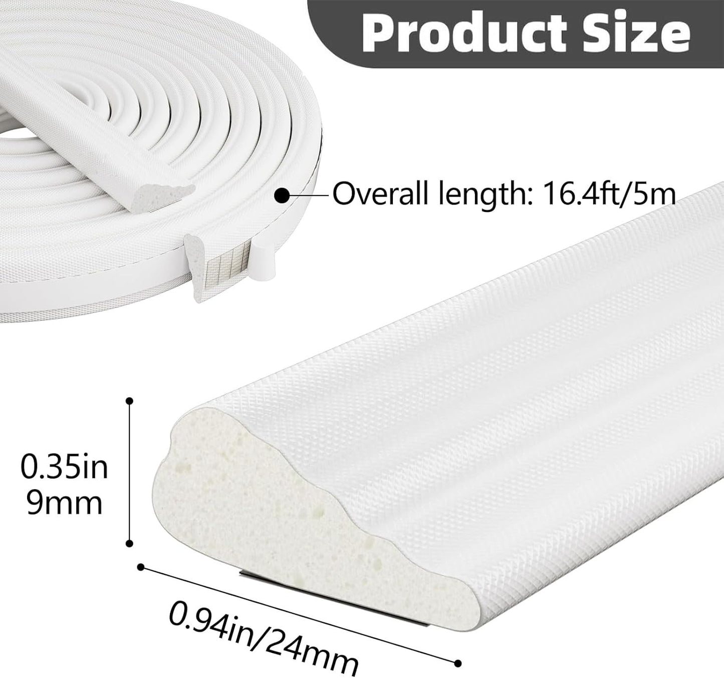 Weather Stripping Door Seal Strip, 16.4 Ft Door Windows Insulation Strip Self Adhesive Draft Stoppers Foam Tape for Doors and Windows Frame Gap Blocker(White)