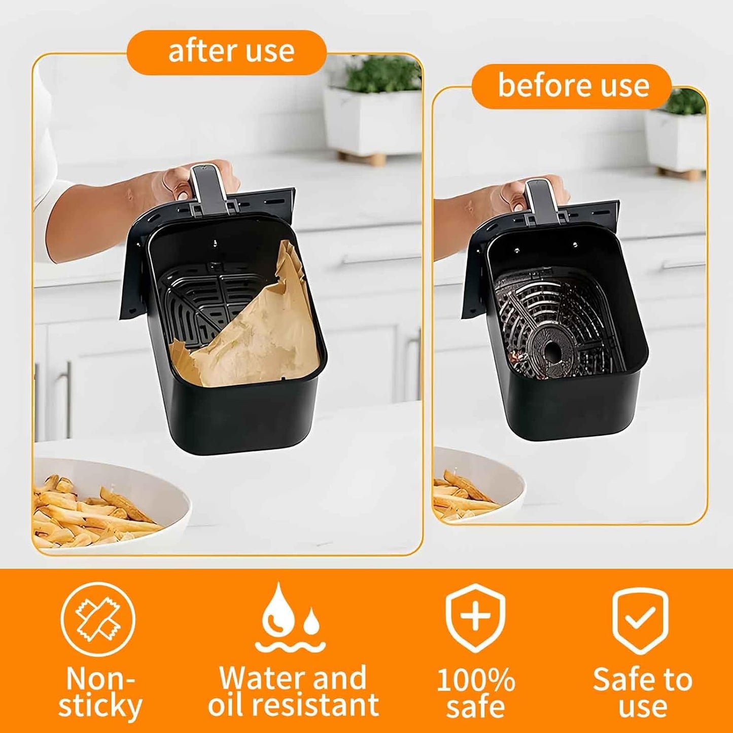 Air Fryer Liners, 200 Pcs Rectangular Parchment Paper Liner Non-Stick and Oil Proof for Easy Cleanup 8x5.5 inch Airfryer Parchment Liners Accessories for DZ201, DZ401, FG551