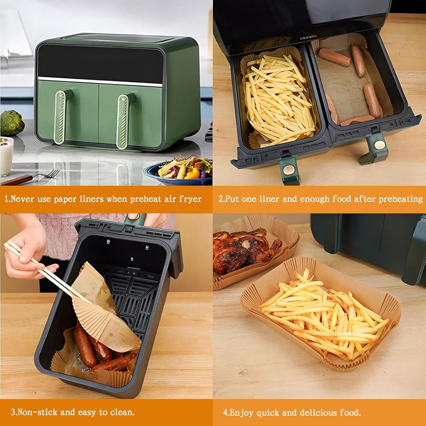 Air Fryer Liners, 200 Pcs Rectangular Parchment Paper Liner Non-Stick and Oil Proof for Easy Cleanup 8x5.5 inch Airfryer Parchment Liners Accessories for DZ201, DZ401, FG551