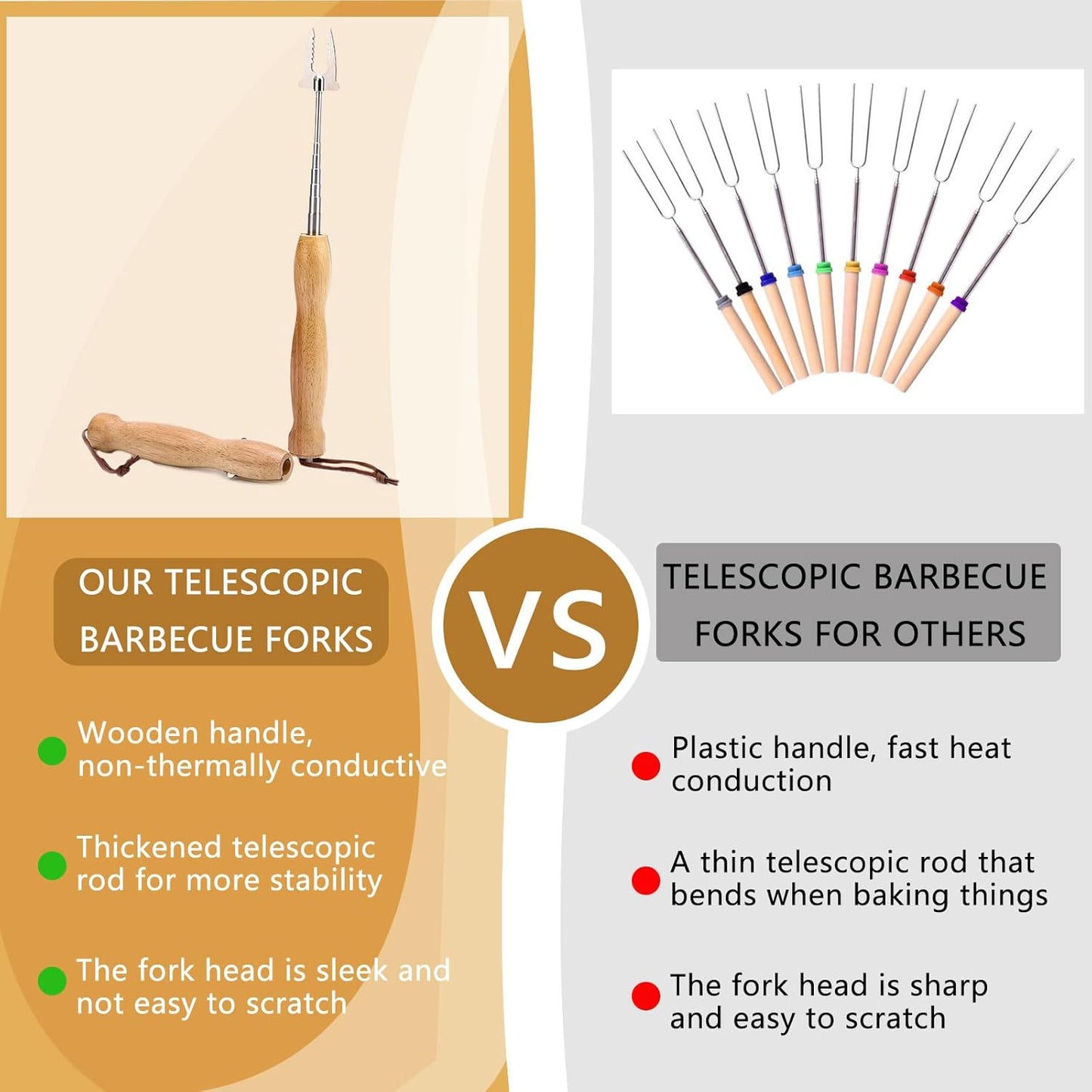 Marshmallow Roasting Sticks, 32 Inch Long Stainless Steel SmoresSticks Extendable Marshmallow Sticks Barbecue Forks for Fire Pit Campfire BBQ