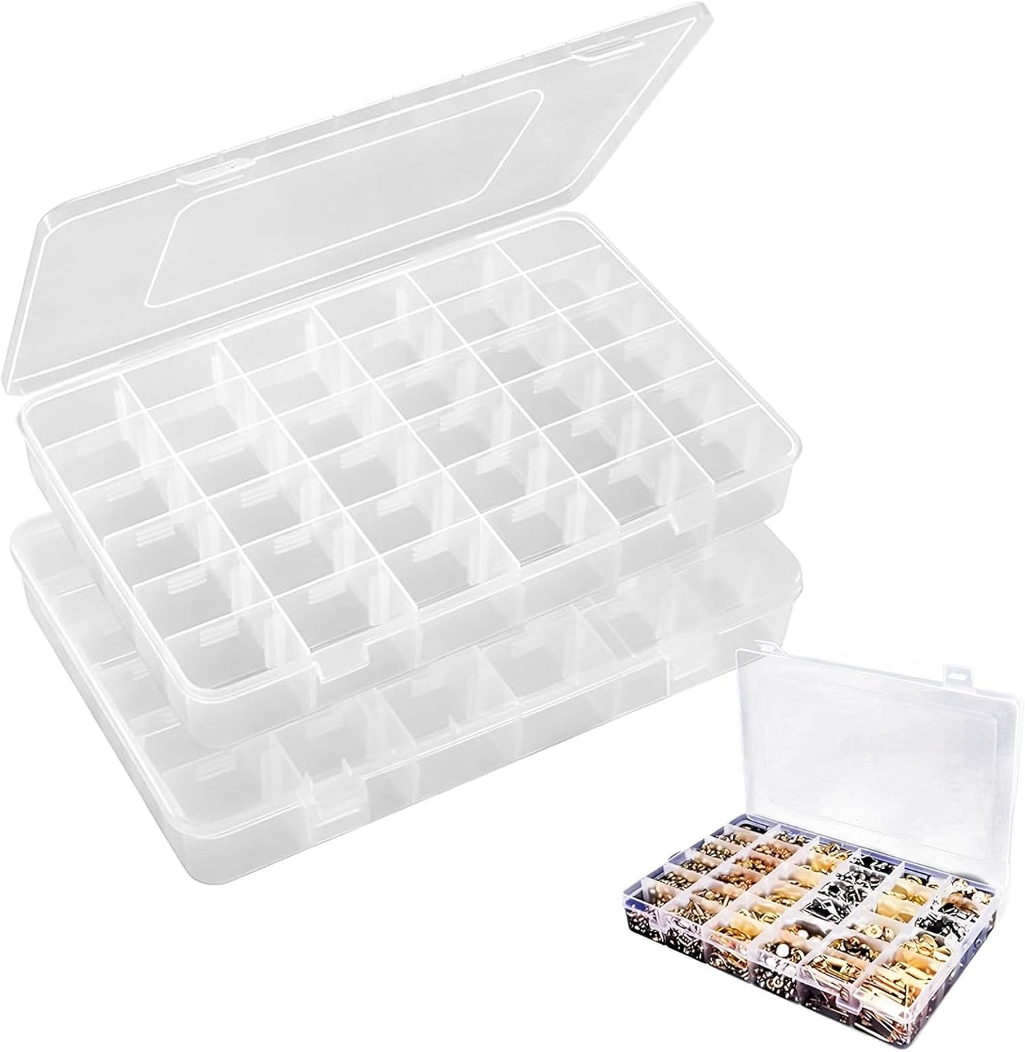 36 Grids Plastic Organizer Storage Container Box, Clear Removable Grid Box Organizer for Jewelry Tackle Crafts Earring Cosmetics (2 PCS)