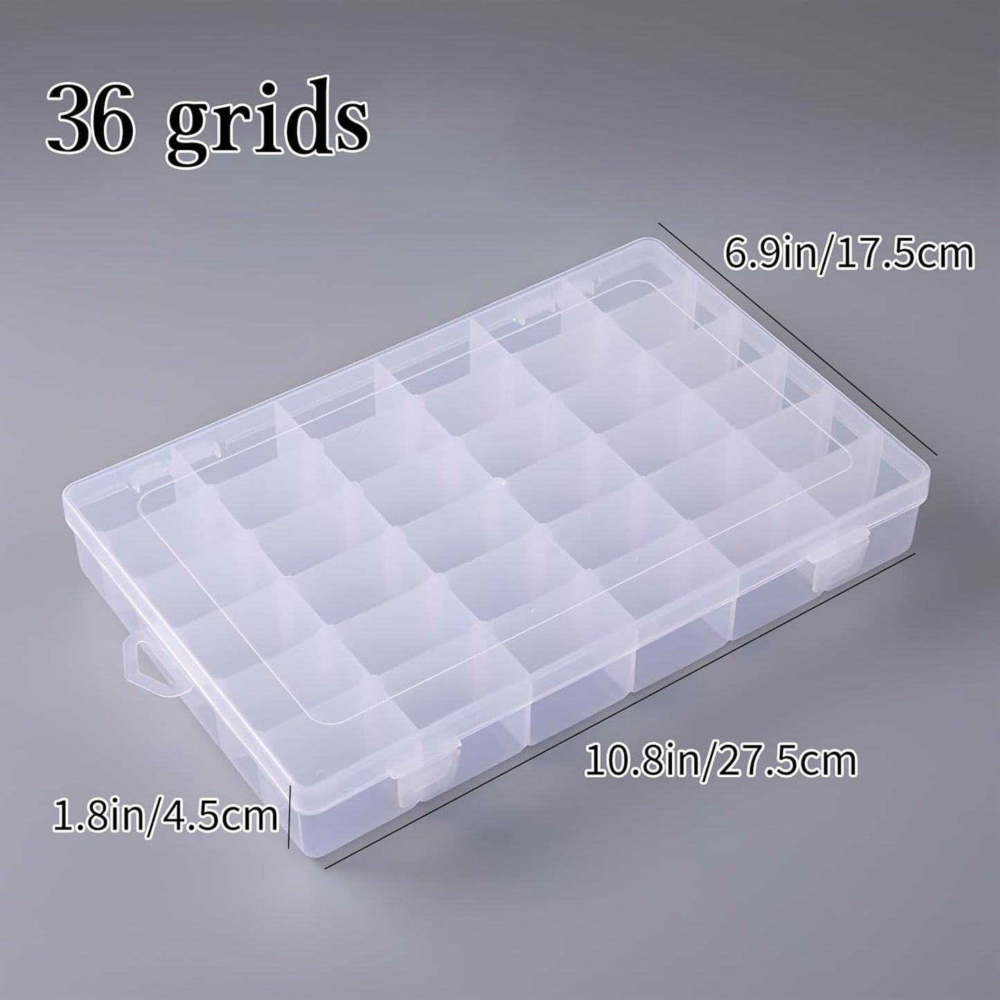 36 Grids Plastic Organizer Storage Container Box, Clear Removable Grid Box Organizer for Jewelry Tackle Crafts Earring Cosmetics (2 PCS)