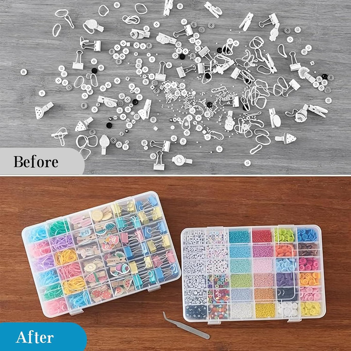 36 Grids Plastic Organizer Storage Container Box, Clear Removable Grid Box Organizer for Jewelry Tackle Crafts Earring Cosmetics (2 PCS)