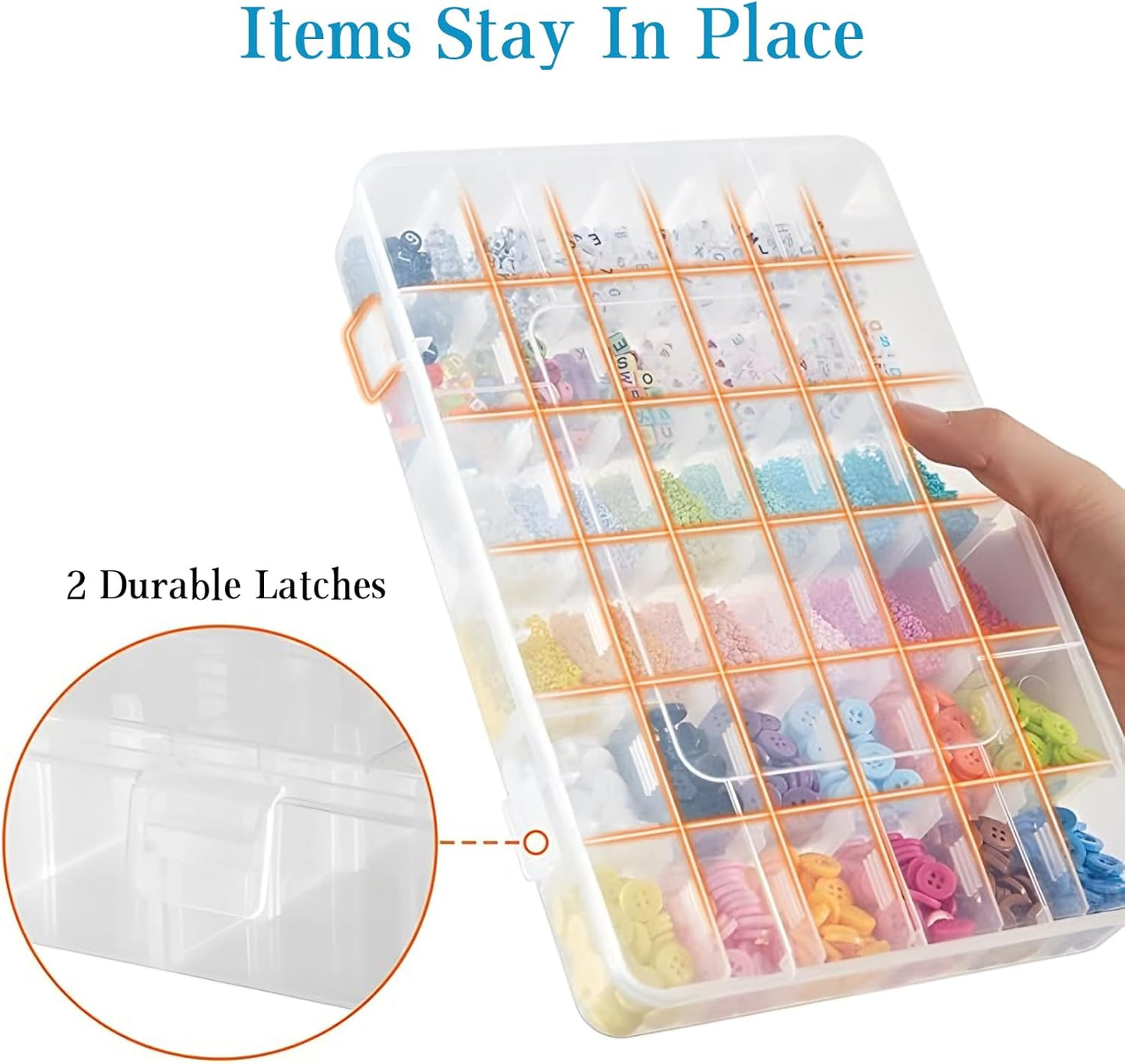 36 Grids Plastic Organizer Storage Container Box, Clear Removable Grid Box Organizer for Jewelry Tackle Crafts Earring Cosmetics (2 PCS)