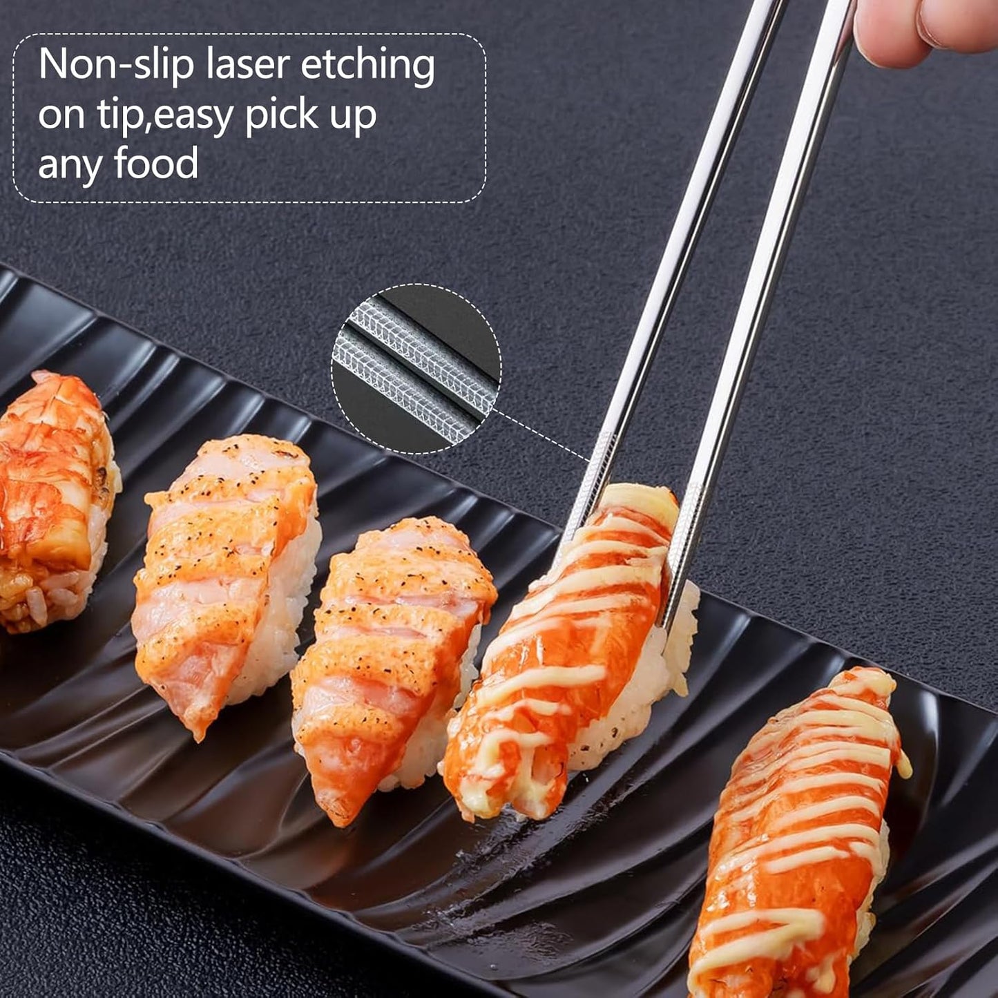 Stainless Steel Chopsticks, Reusable Metal Chopsticks Square Lightweight Chop Sticks Set Dishwasher Safe - 6 Pairs (Silver)