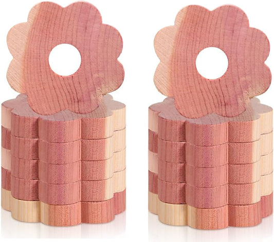 12 Pcs Cedar Blocks for Clothes Storage, Cedar Wood Flowers Rings Natural Aromatic Cedar Accessories for Closets & Drawers