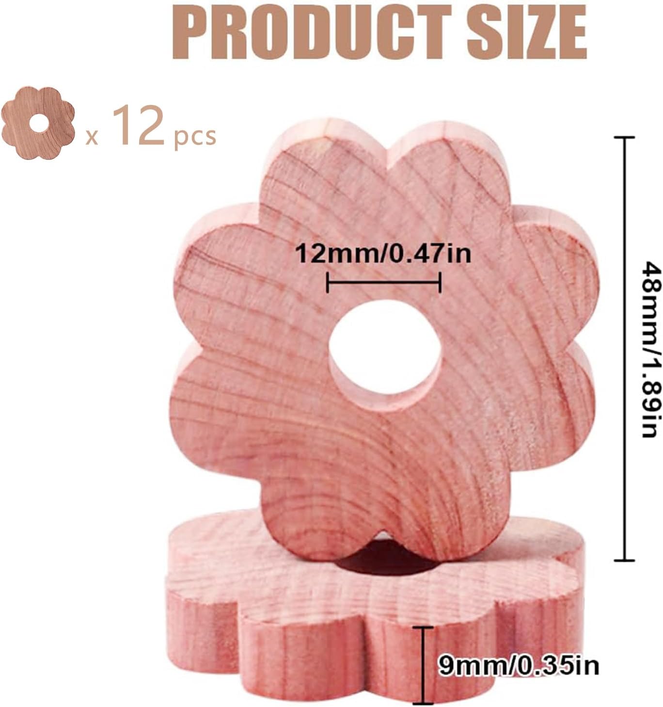 12 Pcs Cedar Blocks for Clothes Storage, Cedar Wood Flowers Rings Natural Aromatic Cedar Accessories for Closets & Drawers