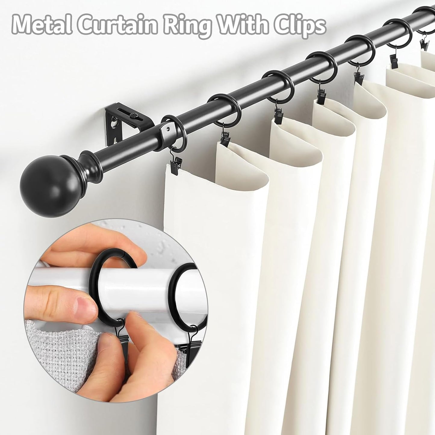 18 Pcs Curtain Rings with Clips, Drapes Rings 1.26 inch, Rustproof Metal Curtain Rings for Holding Curtains Rod Set and Drapes