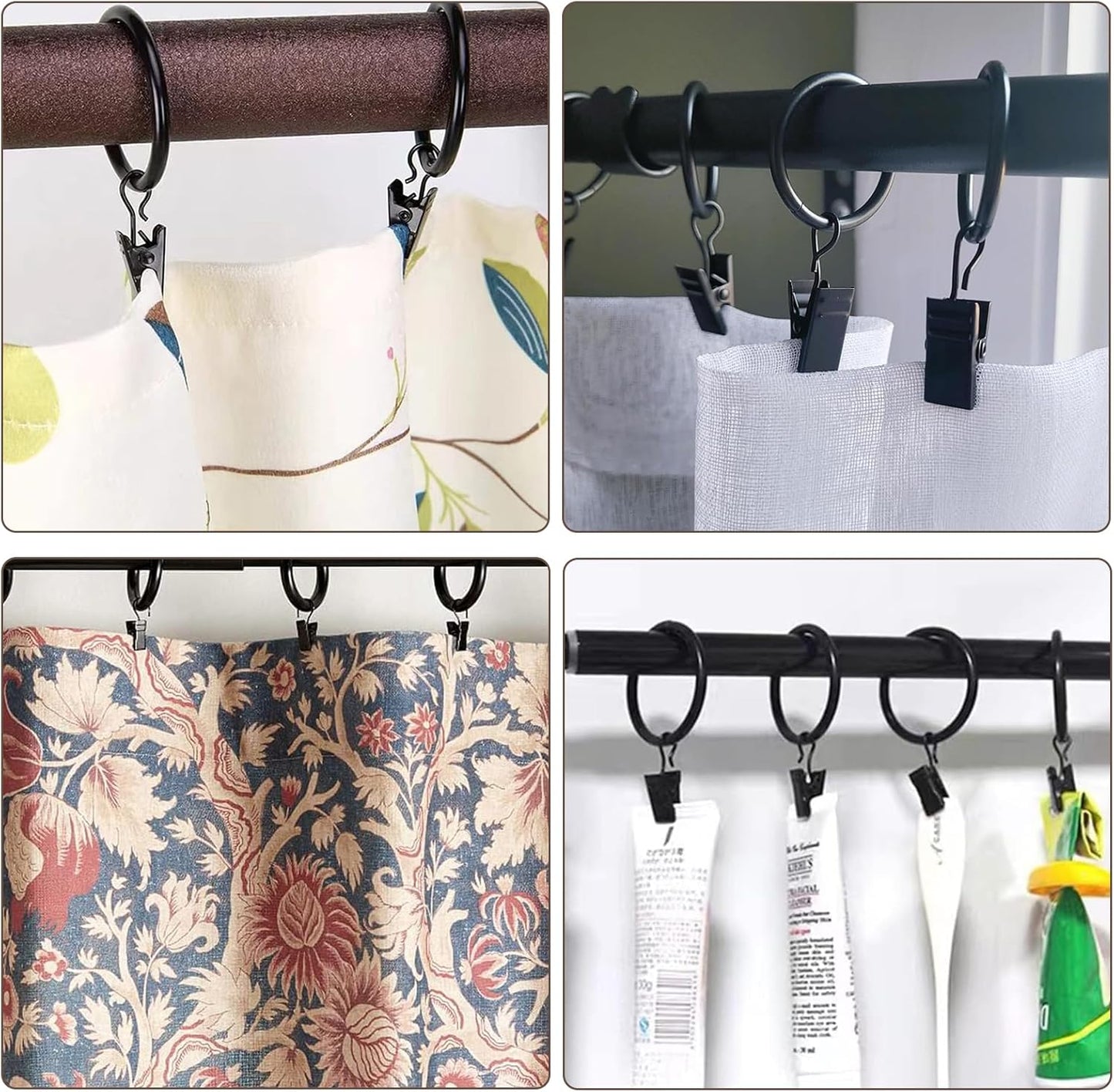 18 Pcs Curtain Rings with Clips, Drapes Rings 1.26 inch, Rustproof Metal Curtain Rings for Holding Curtains Rod Set and Drapes