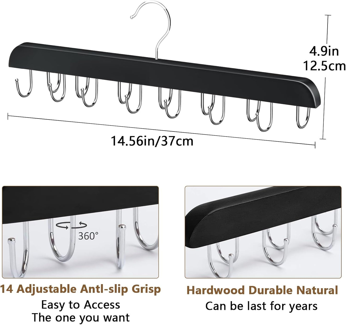 Belt Hanger Bra Hanger Tie Rack, Belt Organizer for Closet Accessories with 14 Hooks, Sturdy Wood for Closet Organizers and Storage