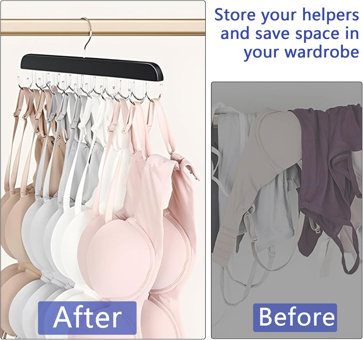 Belt Hanger Bra Hanger Tie Rack, Belt Organizer for Closet Accessories with 14 Hooks, Sturdy Wood for Closet Organizers and Storage