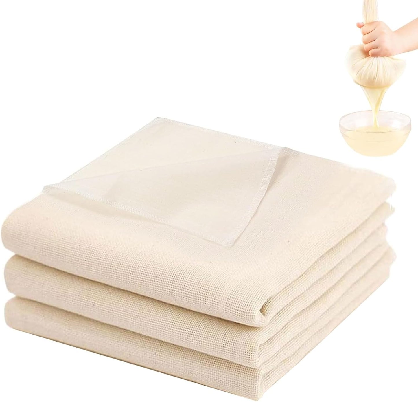 Cheese Cloths,100% Cotton Reusable Cheesecloth with Closed Edges, 2 Pcs 50 x 50cm and 1 Pcs 100 x 100cm Unbleached Muslin Cloth Mesh Fabric Filter for Straining, Cooking, Juice, Cheese Making
