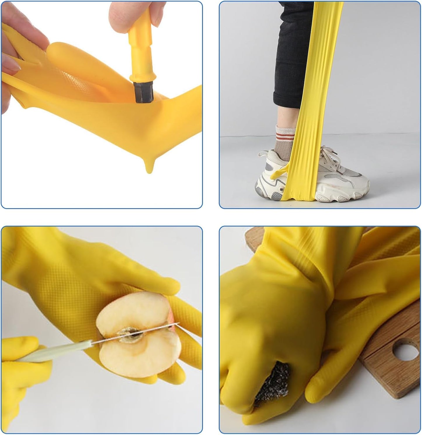 3 Pairs Rubber Cleaning Gloves for Household, Reusable Extra Thick Dishwashing Gloves Waterproof Non-Slip Gloves for Kitchen (Large, Beige+Yellow+Green）