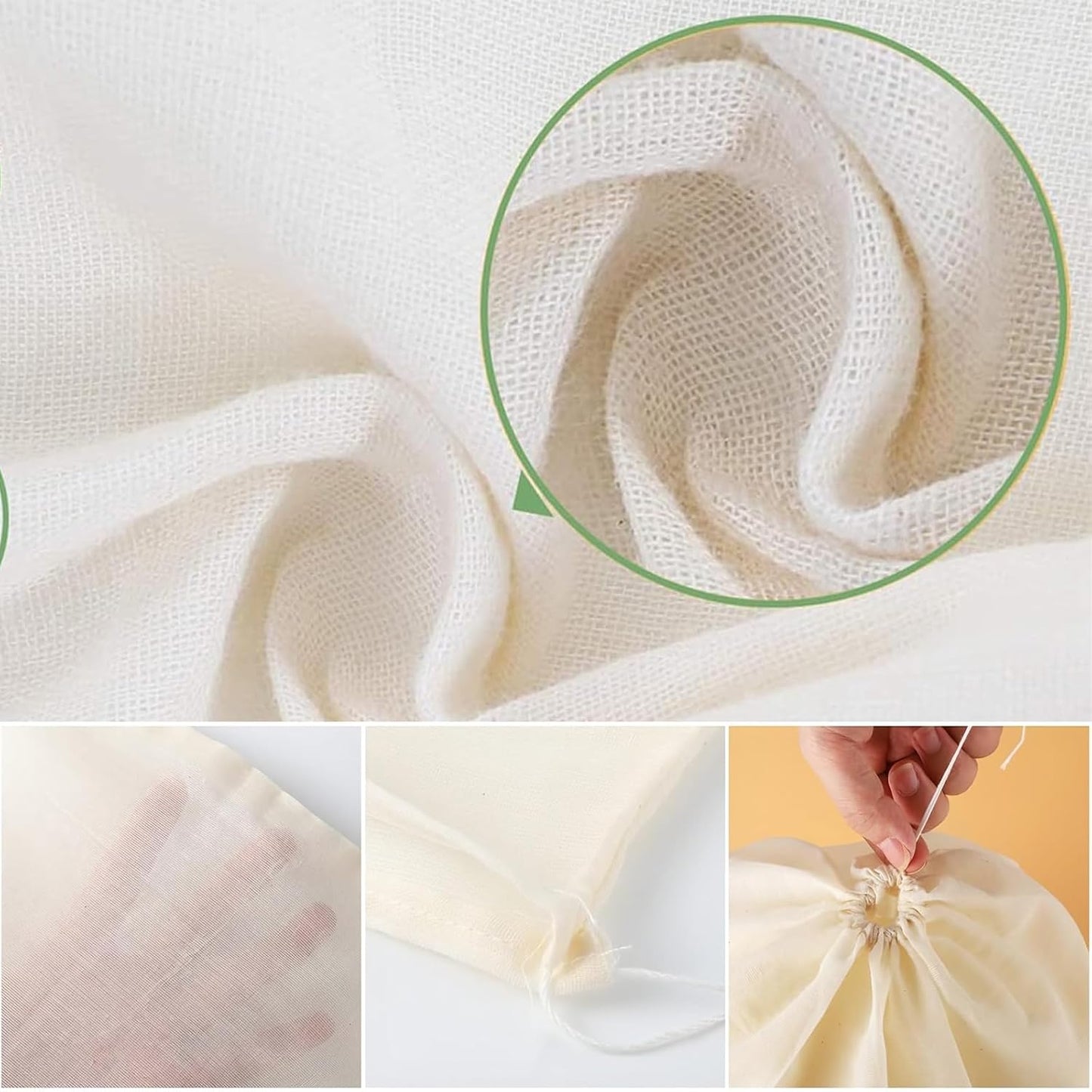 Nut Milk Bags, 3 Pack Cheesecloth Bags Filter, 13.78 x 17.72 in, Unbleached Cotton Muslin Cloth Bags for Cheese, Tea, Yogurt, Nut Milk, Juice, Wine, Coffee