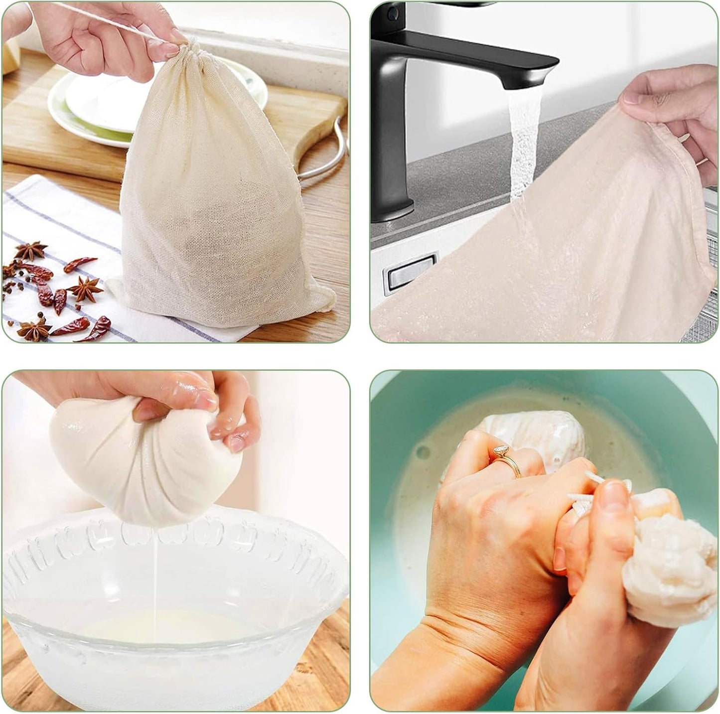 Nut Milk Bags, 3 Pack Cheesecloth Bags Filter, 13.78 x 17.72 in, Unbleached Cotton Muslin Cloth Bags for Cheese, Tea, Yogurt, Nut Milk, Juice, Wine, Coffee