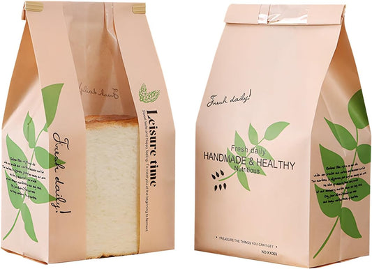 25 Pcs Paper Bread Bags with Sealing wire, for Homemade Bread, Sourdough Bag with Window, 12.2 x 8.3 x 3.5 inch Large Brown Kraft Toast Bags for Baked Food Packaging Storage