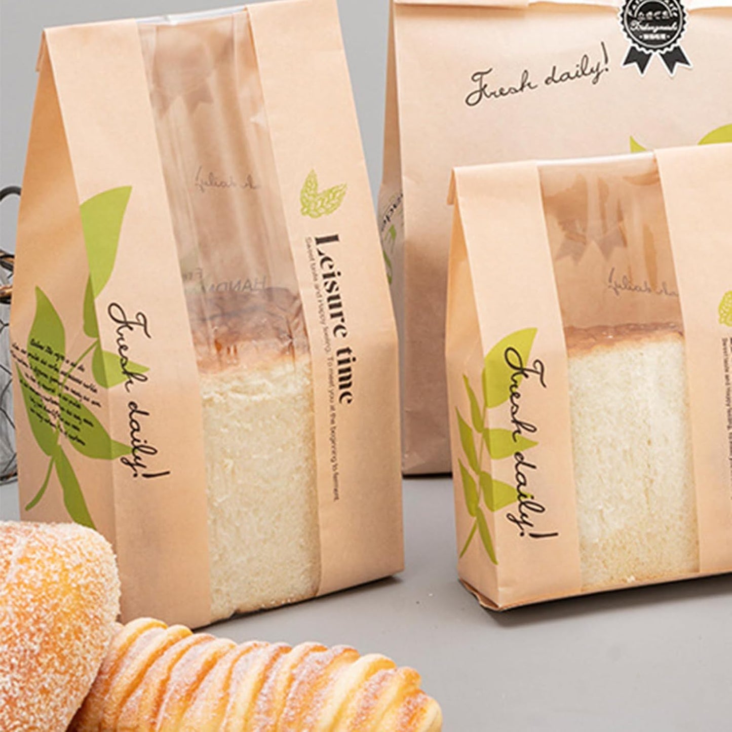 25 Pcs Paper Bread Bags with Sealing wire, for Homemade Bread, Sourdough Bag with Window, 12.2 x 8.3 x 3.5 inch Large Brown Kraft Toast Bags for Baked Food Packaging Storage