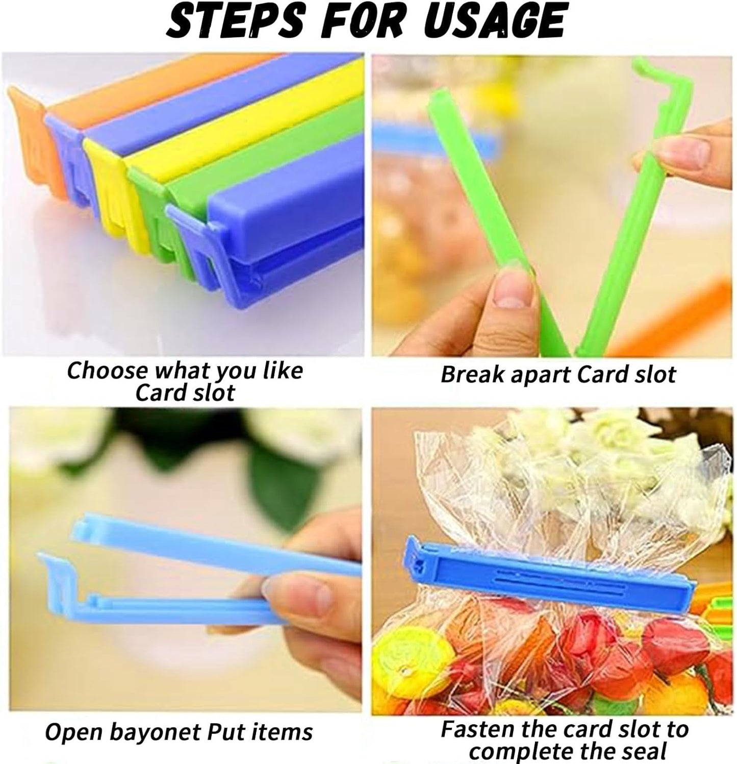 Plastic Food Bag Sealing Clip, 20 PCS Reusable Food Sealing Clips Colorful Snack Sealing Clip Bag Clips for Food Storage(2.4/3.5/5.1/7.1in)