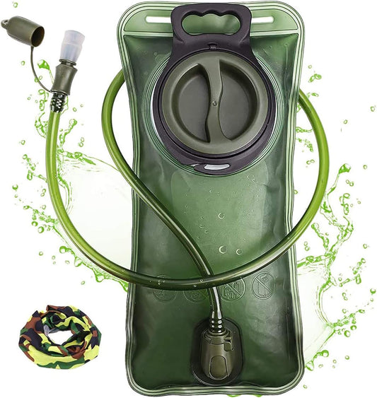 Hydration Bladder, 2L Water Bladder for Hiking Backpack Leak Proof Water Reservoir Storage Bag, 2 Liter BPA-Free Water Pouch Hydration Pack Replacement for Camping Cycling Running, Military Green