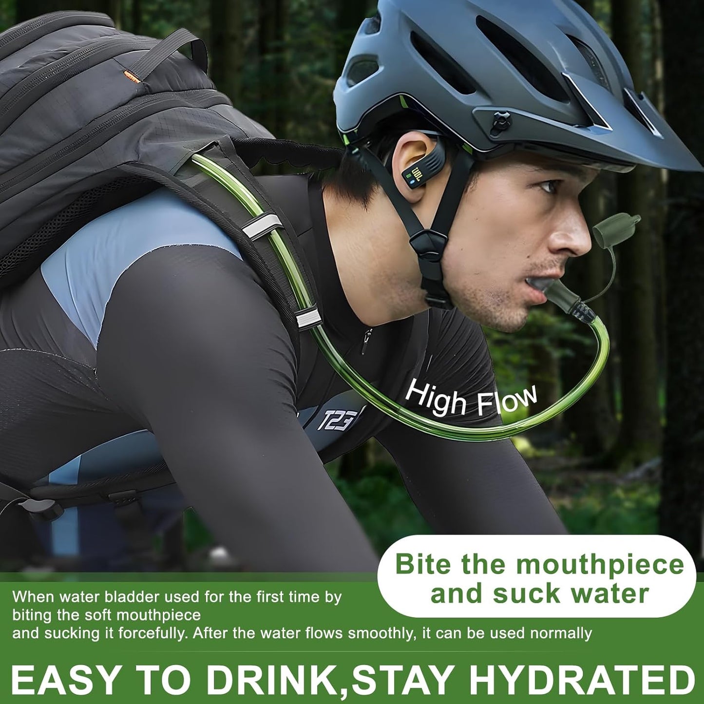 Hydration Bladder, 2L Water Bladder for Hiking Backpack Leak Proof Water Reservoir Storage Bag, 2 Liter BPA-Free Water Pouch Hydration Pack Replacement for Camping Cycling Running, Military Green
