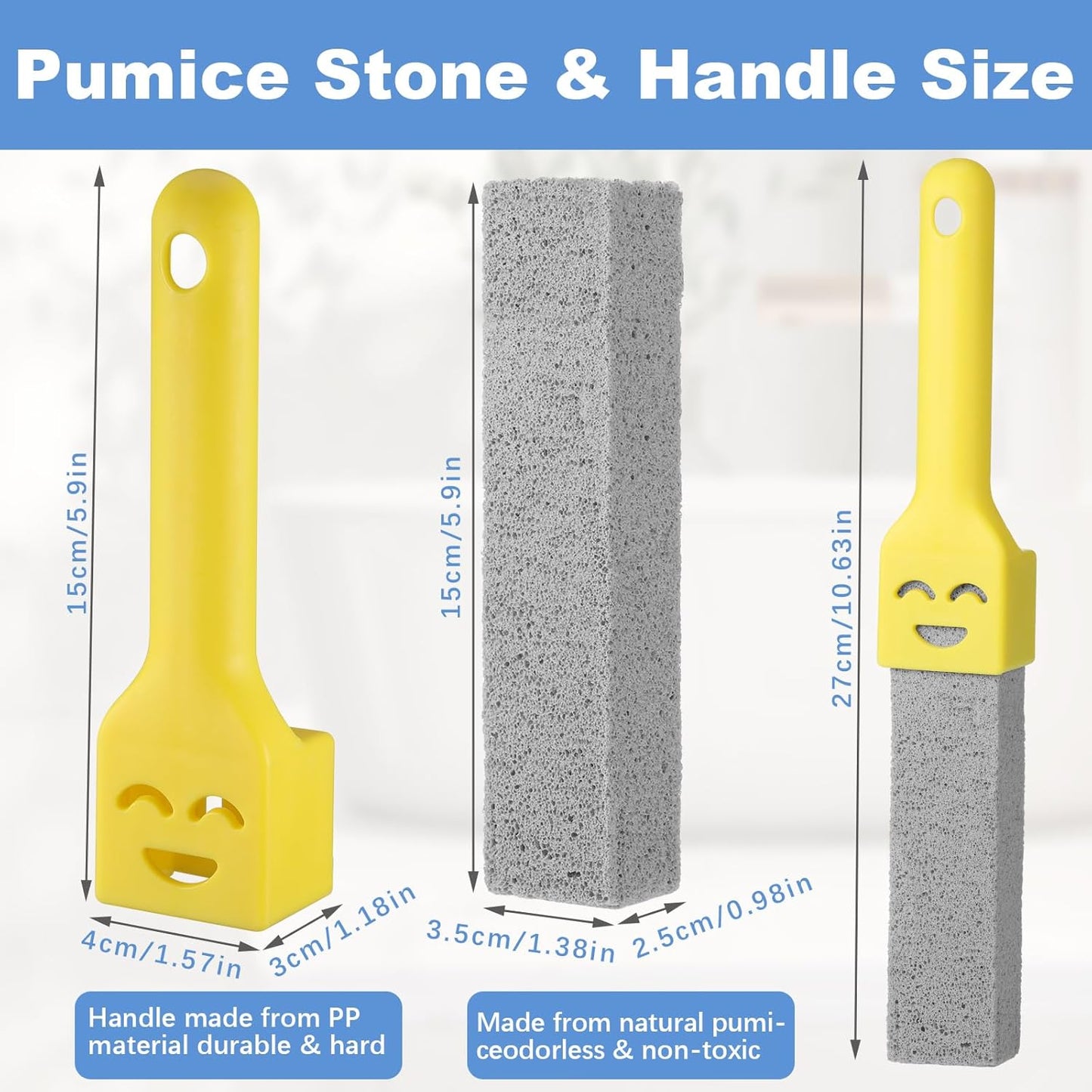 6Pc Pumice Stone for Toilet, Toilet Pumice Cleaning Stone with 2 Handle, Replaceable Toilets Pumice Stones for Cleaning, Nature Scouring Stick for Hard Water Stains, Bathroom Tiles Limescale Remover