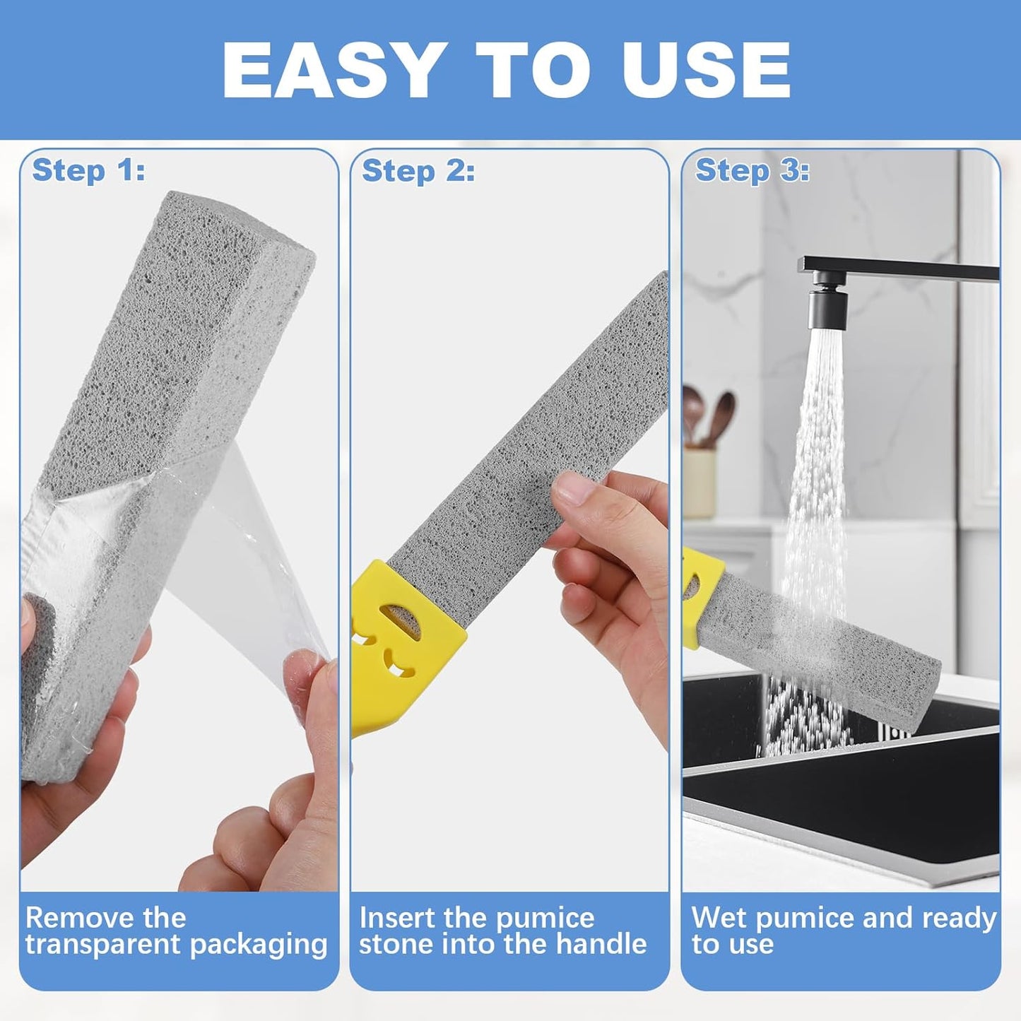 6Pc Pumice Stone for Toilet, Toilet Pumice Cleaning Stone with 2 Handle, Replaceable Toilets Pumice Stones for Cleaning, Nature Scouring Stick for Hard Water Stains, Bathroom Tiles Limescale Remover