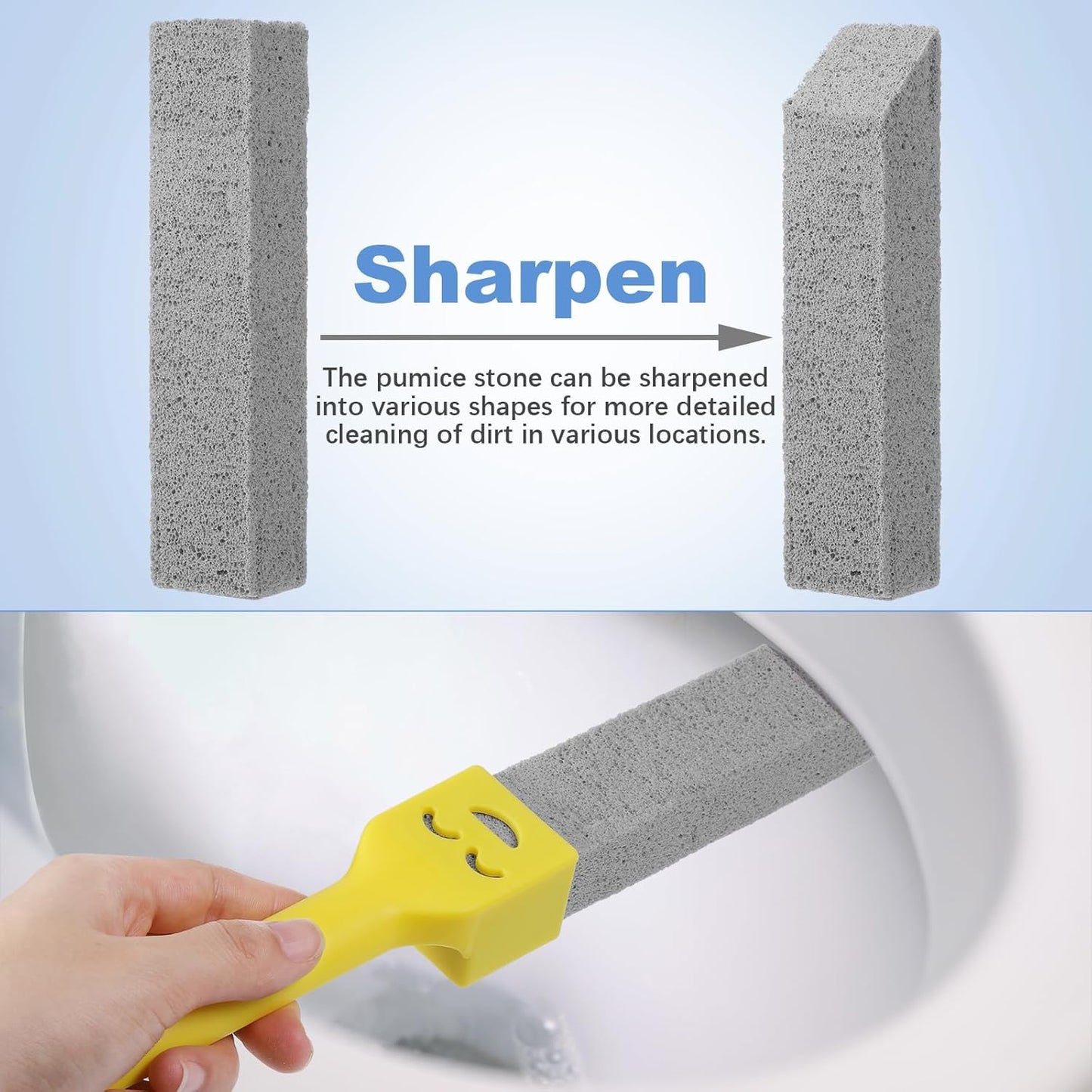 6Pc Pumice Stone for Toilet, Toilet Pumice Cleaning Stone with 2 Handle, Replaceable Toilets Pumice Stones for Cleaning, Nature Scouring Stick for Hard Water Stains, Bathroom Tiles Limescale Remover