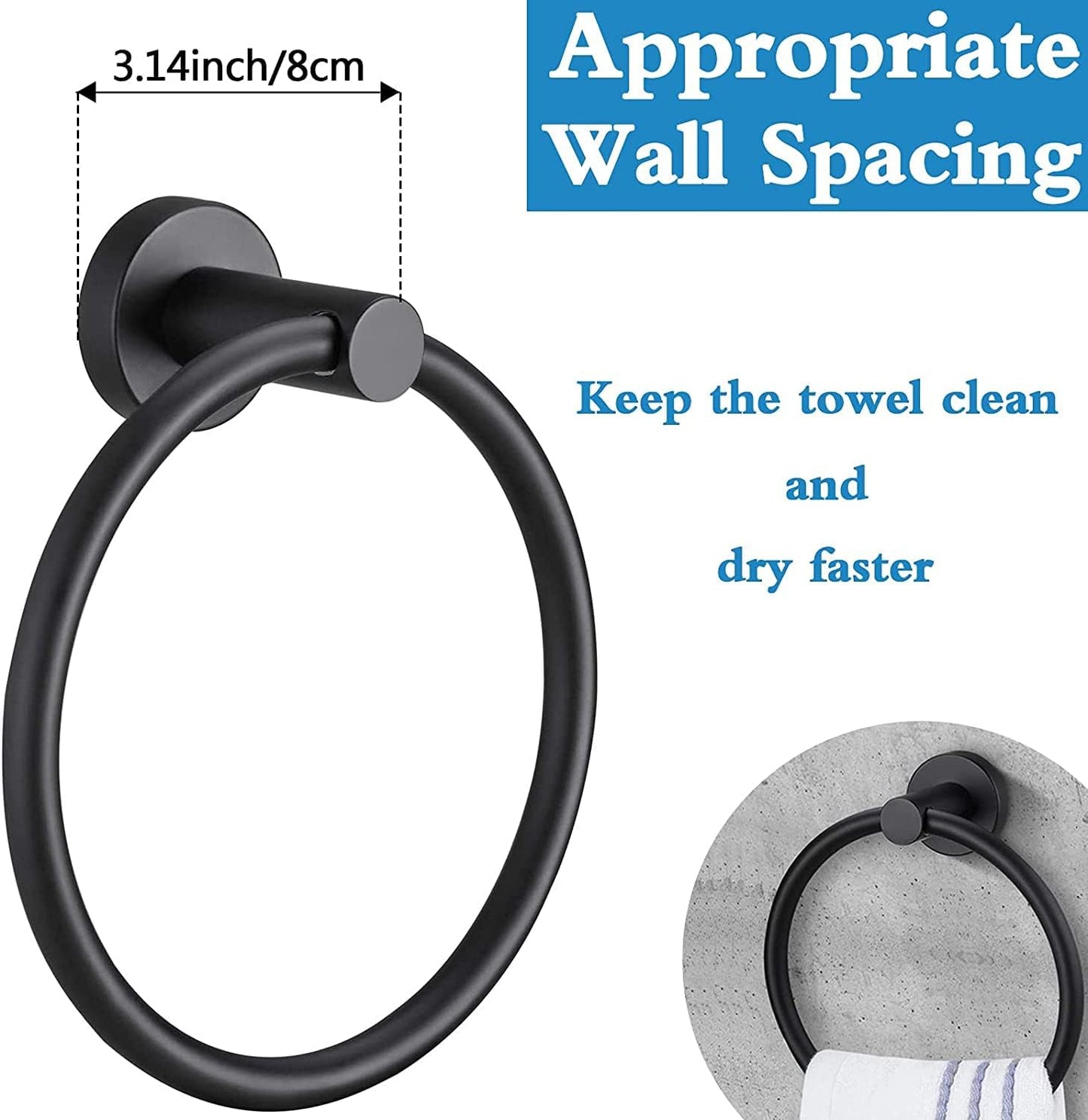 Hand Towel Ring, 304 Stainless Steel Towel Ring Hanging Round for Bathroom and Kitchen