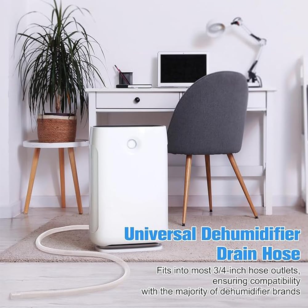 Dehumidifier Drain Hose,Patent Pending Dehumidifier Drain Hose,Flexible Universal Drain Hose with Cuttable Rubber Adapter and Connect Clamp,Fit for Air Conditioners,Dehumidifiers(White,6.5 Feet)