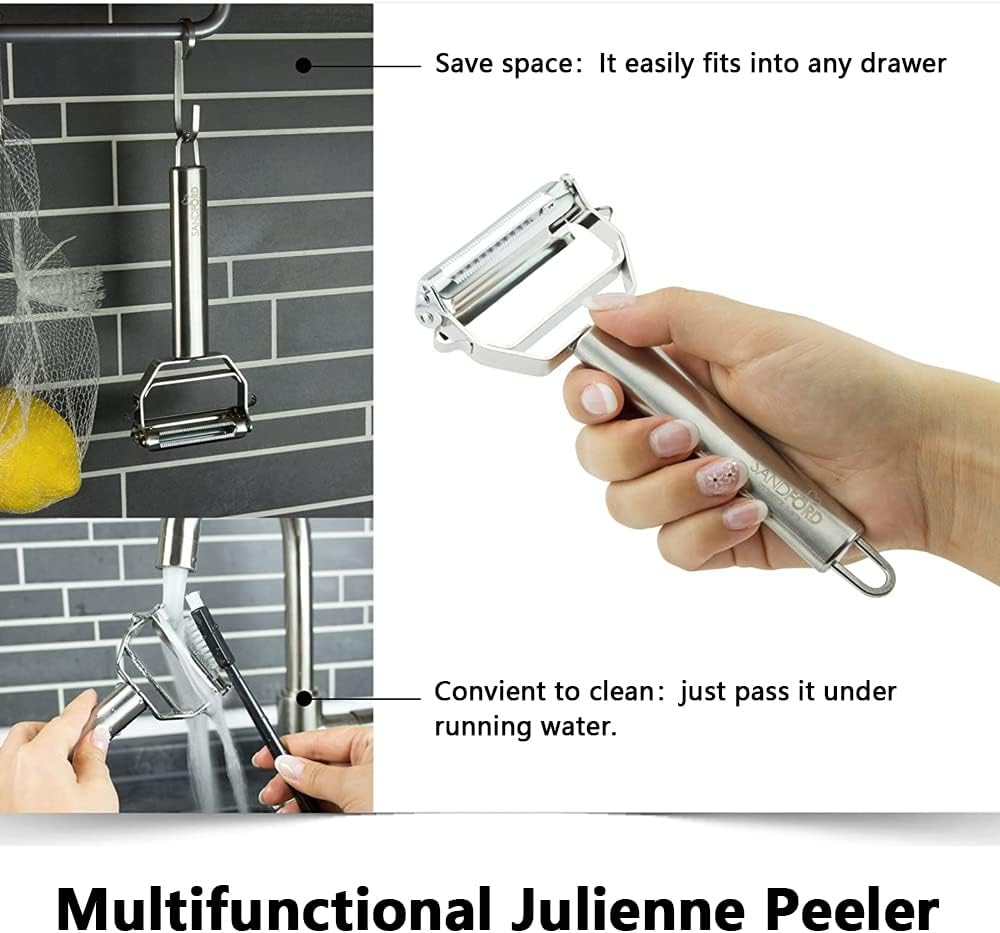 Vegetable Peeler & Potato Peelers for Kitchen, Fruit, Carrot, Veggie Julienne Peeler, Shredded Carrots, Cucumber Julienne Slicer Vegetable Cutter, Dual Blade Stainless Steel Peeler