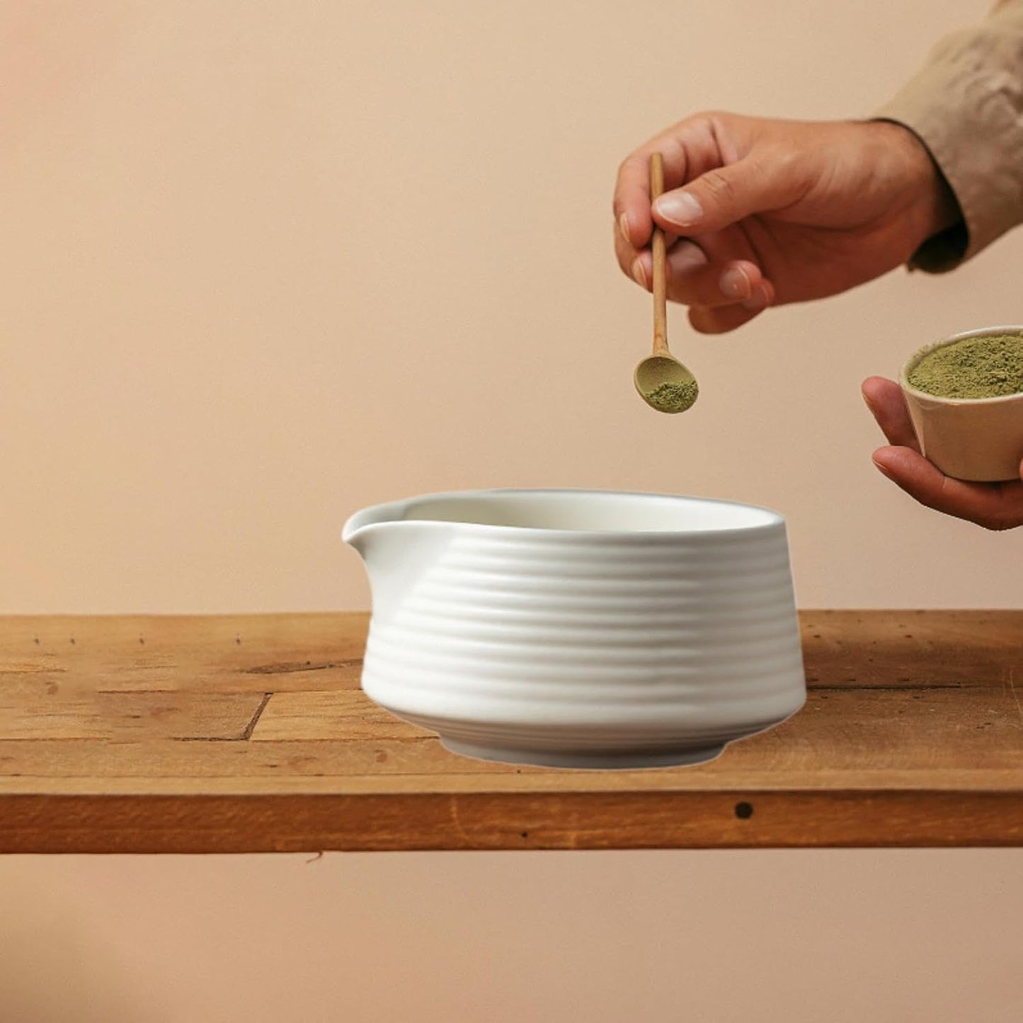 Japanese Matcha Bowl Handmade Matcha Ceremony Matcha Cup with Spout for Restaurant, White