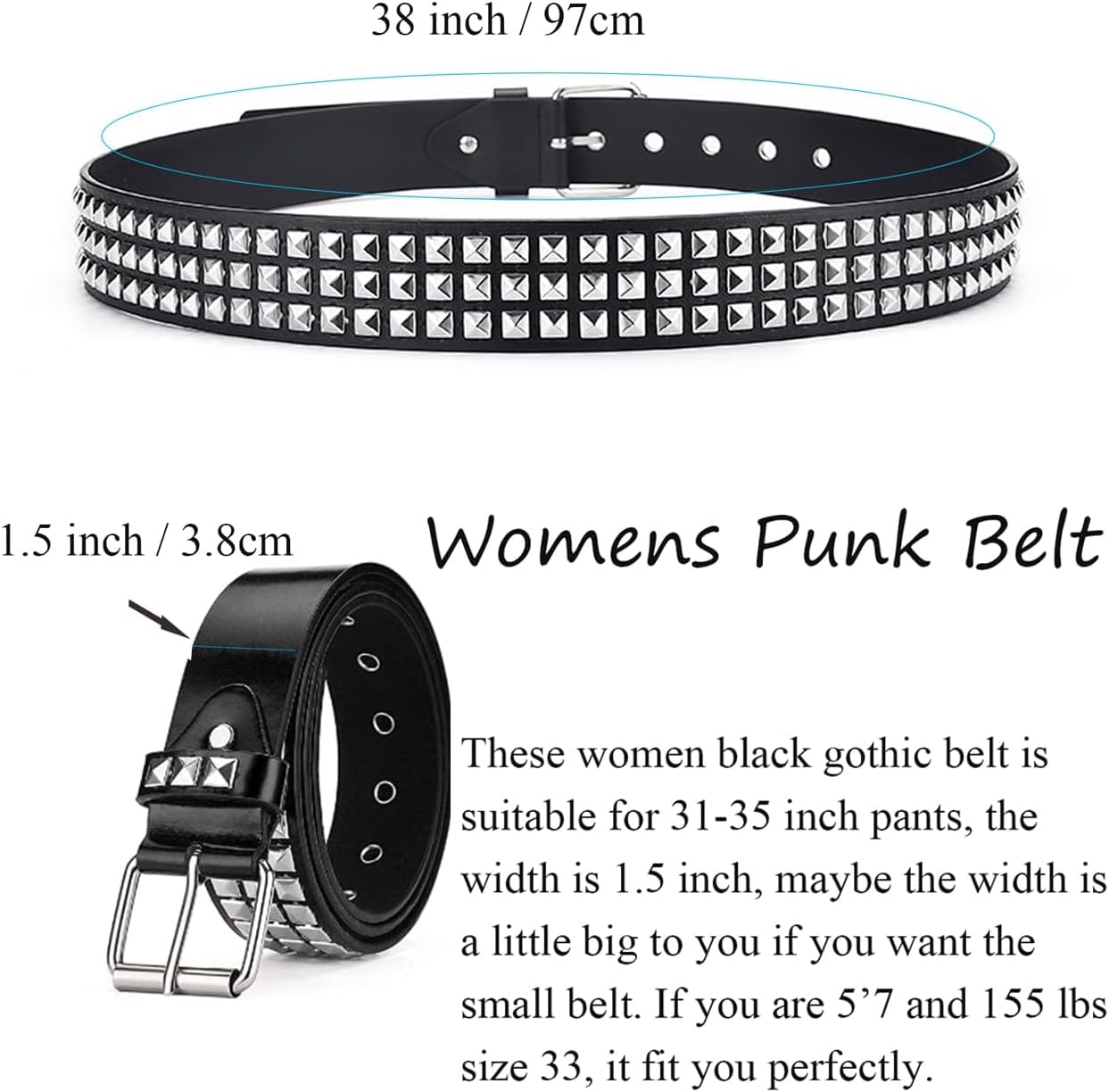 Studded Belts Women Y2K Stud Punk Rock Woman Girls Black Waist Belt for Cosplay Halloween