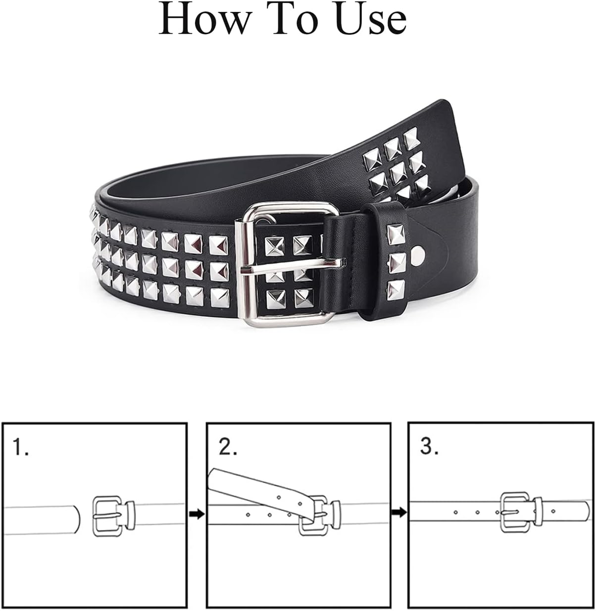 Studded Belts Women Y2K Stud Punk Rock Woman Girls Black Waist Belt for Cosplay Halloween