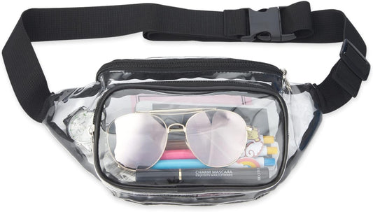 Clear Fanny Pack Stadium Approved, Waterproof Transparent Waist Bag, Clear Purse Adjustable Belt Bag for Travel, Beach, Events, Concerts Bag, Black, AB9285