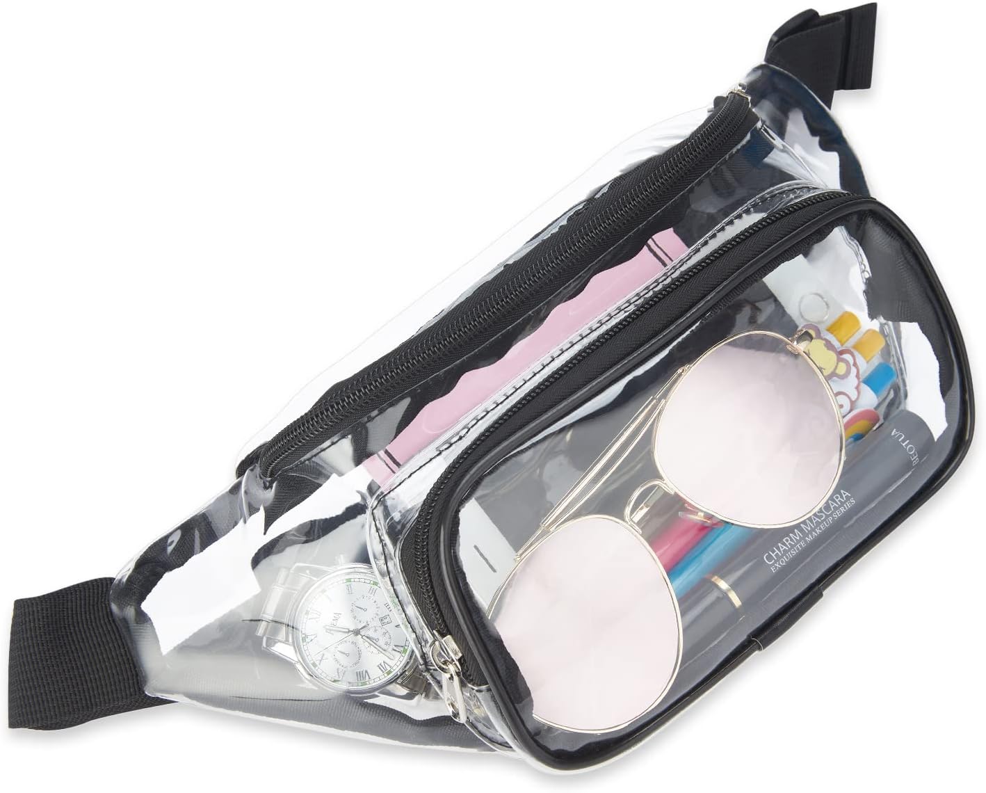 Clear Fanny Pack Stadium Approved, Waterproof Transparent Waist Bag, Clear Purse Adjustable Belt Bag for Travel, Beach, Events, Concerts Bag, Black, AB9285