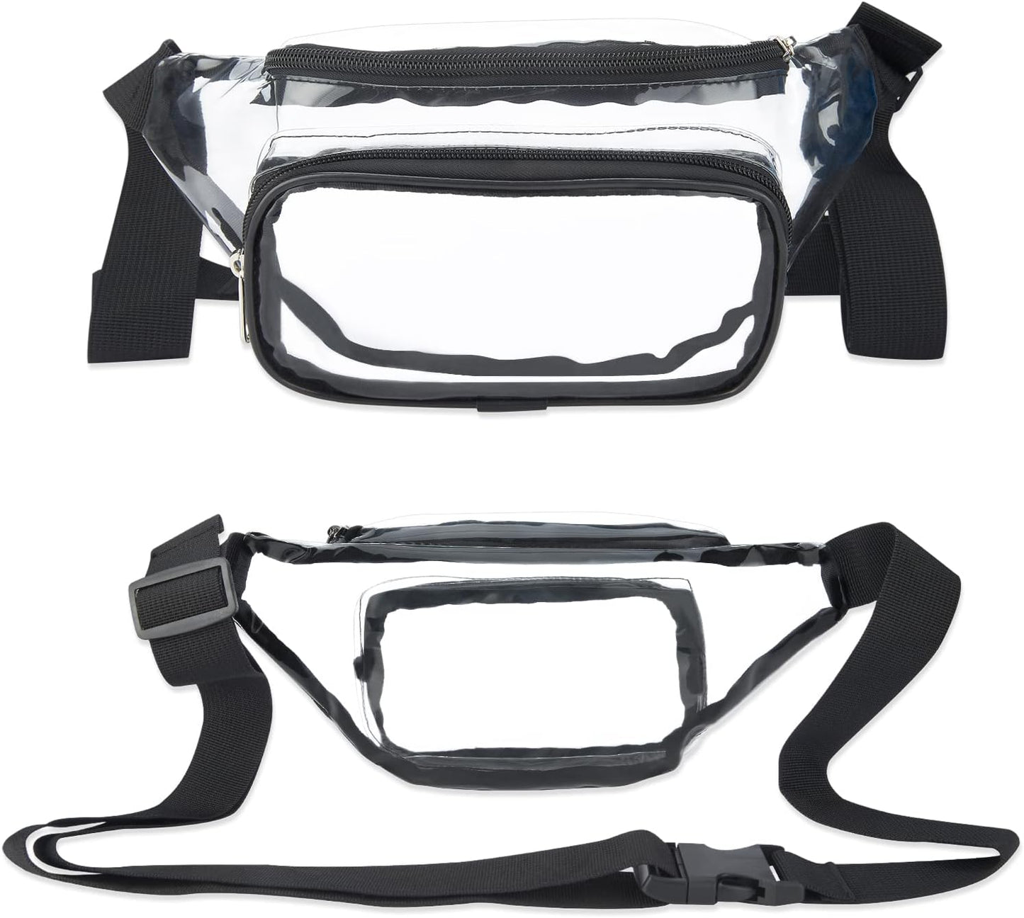 Clear Fanny Pack Stadium Approved, Waterproof Transparent Waist Bag, Clear Purse Adjustable Belt Bag for Travel, Beach, Events, Concerts Bag, Black, AB9285