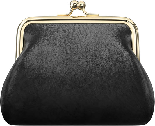 Coin Purse, Small PU Leather Change Purse, Coin Wallet with Clasp, Car Change Holder Pouch for Woman Men Kids Girls, Black