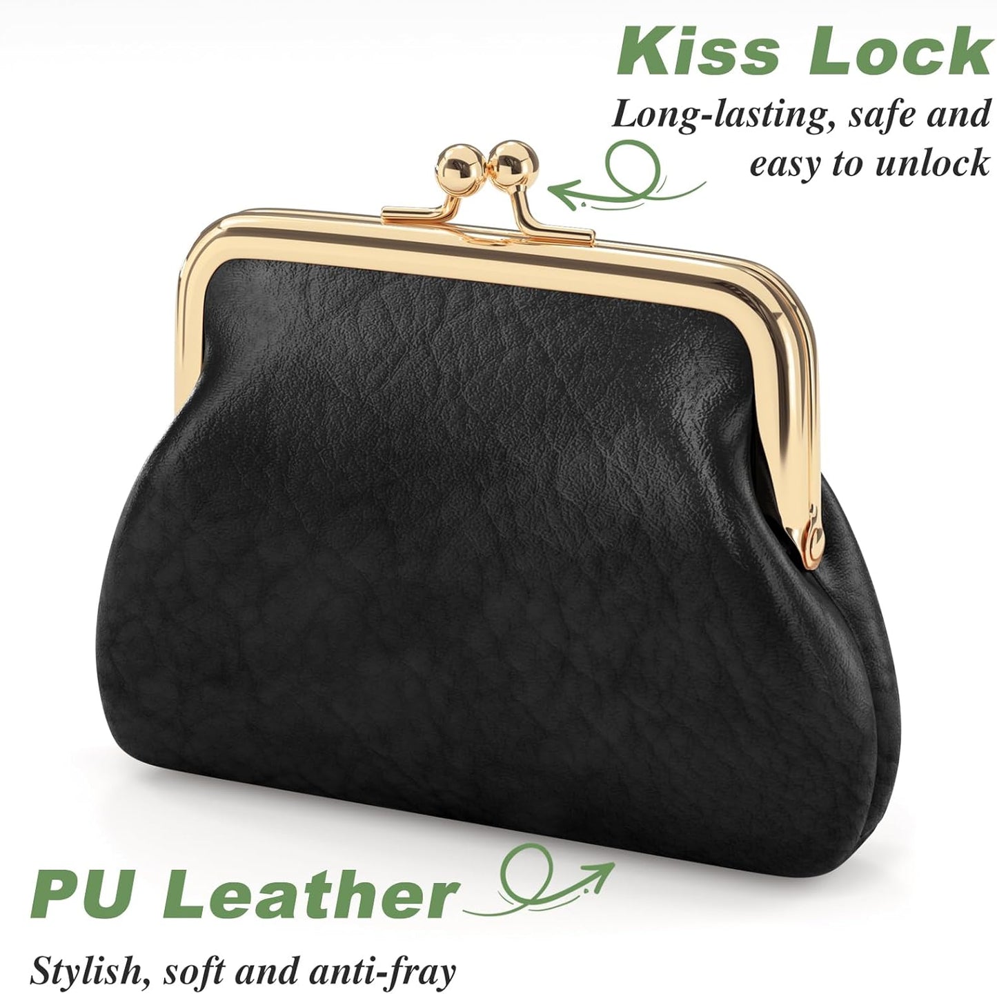 Coin Purse, Small PU Leather Change Purse, Coin Wallet with Clasp, Car Change Holder Pouch for Woman Men Kids Girls, Black