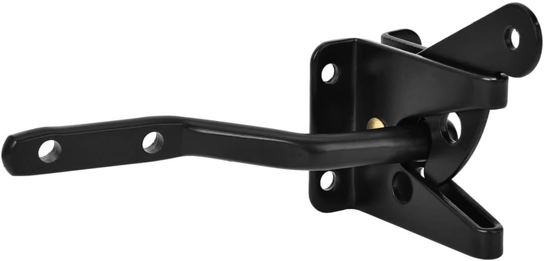 Self-Locking Gate Latch - Post Mount Automatic Gravity Lever Wood Fence Gate Latches with Fasteners/4.7 Inch Black Finish Steel Gate Latch to Secure Pool& Yard
