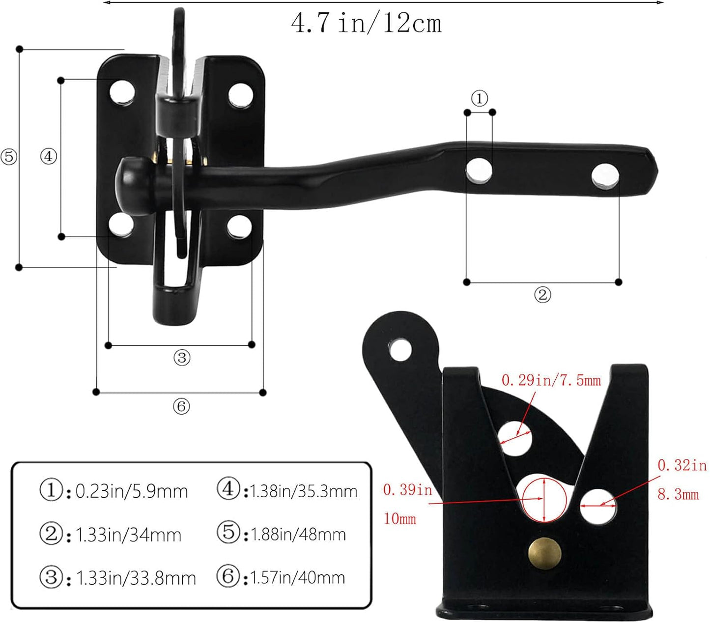 Self-Locking Gate Latch - Post Mount Automatic Gravity Lever Wood Fence Gate Latches with Fasteners/4.7 Inch Black Finish Steel Gate Latch to Secure Pool& Yard