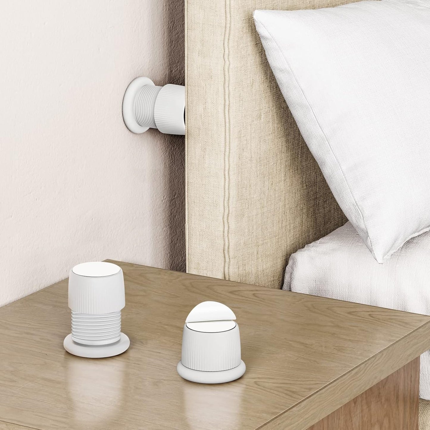 Headboard Stoppers, 1.6-2.6 inches Bed Wall Stopper, Adjustable Bed Frame Anti-Shake Tool, Headboard Bed Stabilizer for Wall Furniture (White- 2 pcs)