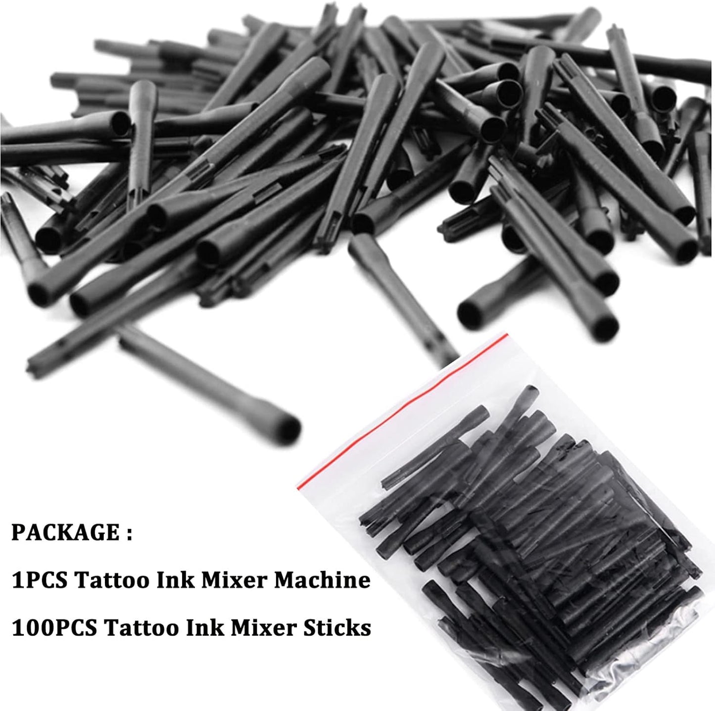 Tattoo Ink Mixer Machine Set -  Electric Tattoo Ink Blender with 100Pcs Mixing Sticks Set Ink Mixer Machine Tattoo Pigment Agitator Pigment Ink Sticks Ink Mixer Sticks for Tattoo Supply