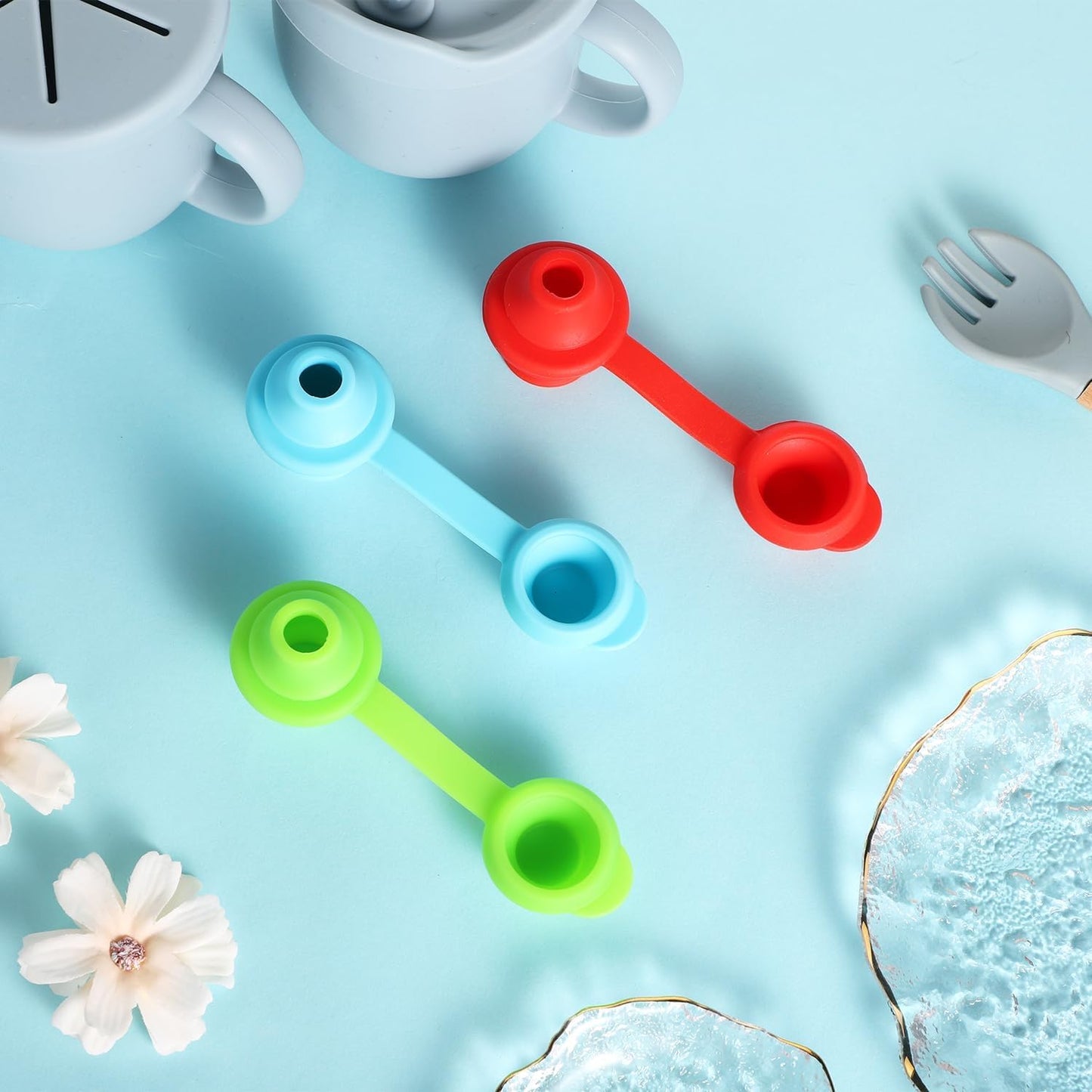 3pcs Silicone Water Bottle Top Spouts, No Spill Baby Food Pouch Toppers With Handle, Spout Adapter for Toddlers Kids Travel Essentials, Leak-Proof, BPA-Free