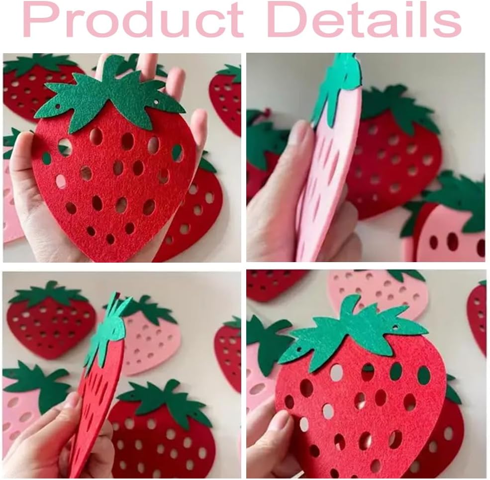4Pcs Strawberry Party Banner,Berry First Birthday Decor, Pink & Red Hanging Garland for Shower, Strawberry Themed Party Favors & Supplies